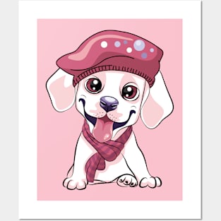 Cute and Funny Dog with a Pink Hat Posters and Art